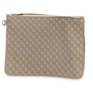 Anine Bing Monogram Wristlet Pouch Beige Neutral Gold Hardware Excellent Cond.